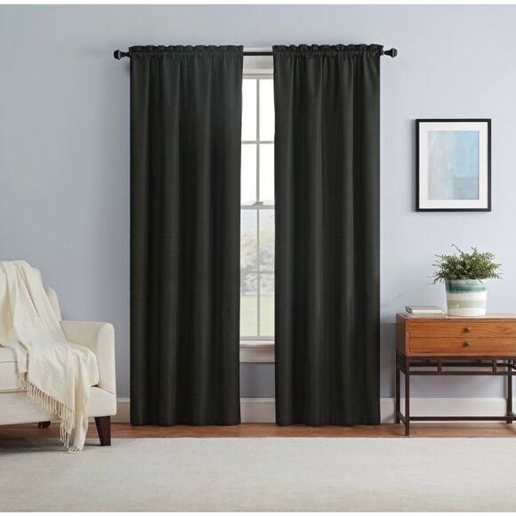 New Eclipse  Black Blackout Braxton Thermaback Curtain Panel (1)  - 42x63 - Picture 1 of 3